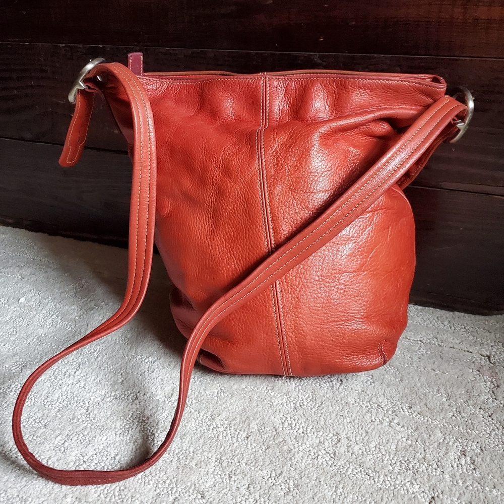 Tignanello Leather Red Crossbody Bag. Overall in great shape